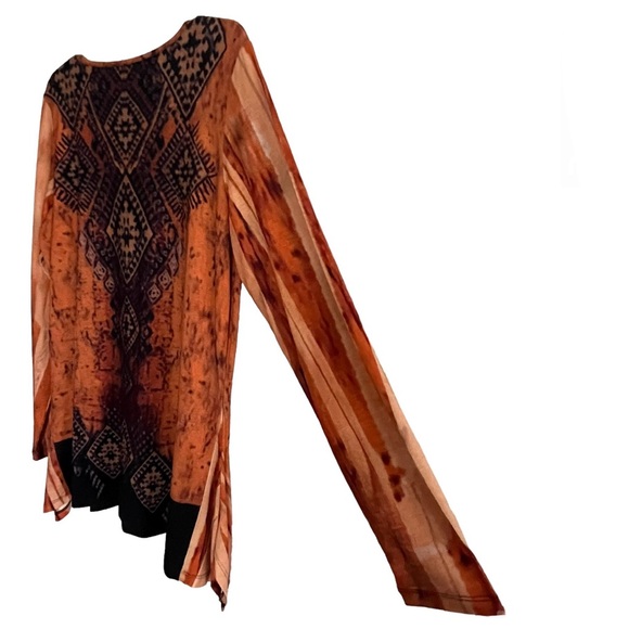 Burnt Pumpkin Boho Long Sleeve V-Neck Rhinestone Embellished Brand New Tunic NWT - Picture 12 of 16